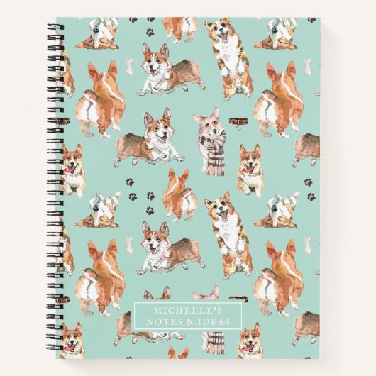 Carnet Jote aquarelle Corgi Chien Motif Monogramme (Devant)