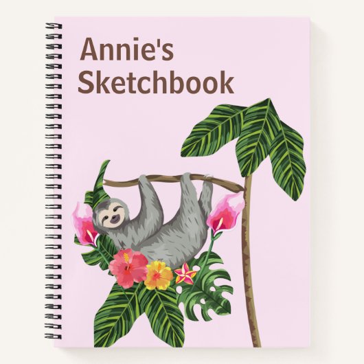 Carnet Jote Sloth Floral Personnalisé Kids Sketchbook (Devant)