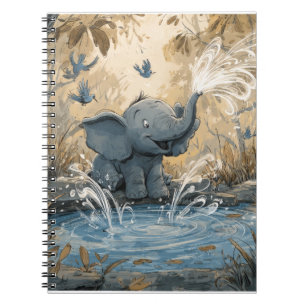Carnet Jouer bébé éléphant par l'eau