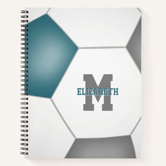 Carnet joueur de football monogramme gris turquoise (Devant)