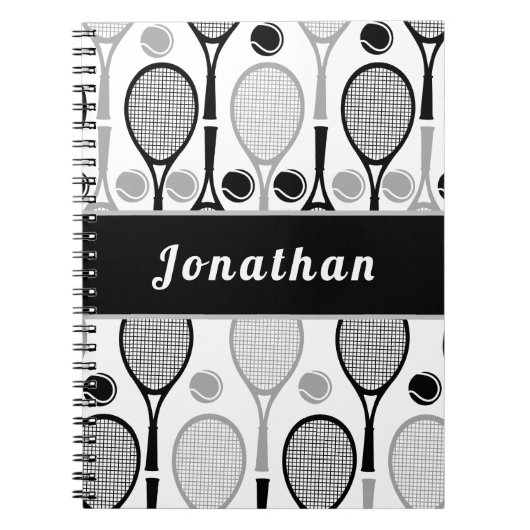 Carnet Joueur de tennis moderne noir et gris Nom de l'ent (Devant)