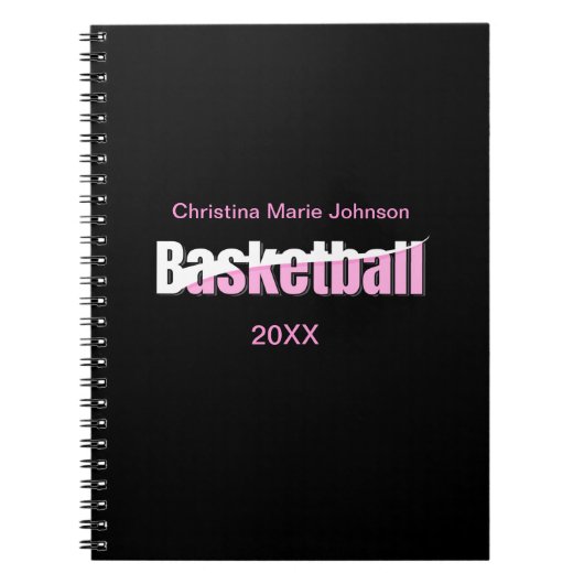 Carnet Joueuse de basket-ball de fille Typographie rose (Devant)