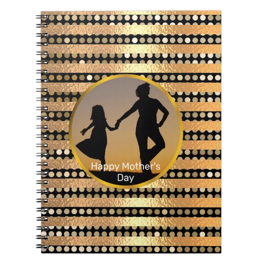 Carnet Jour des Mères à rayures noires modernes et élégan (Devant)