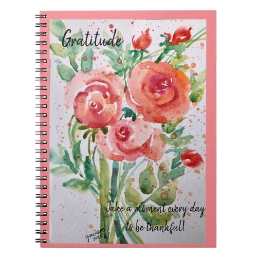 Carnet Journal-"Gratitude" - Roses coralliens (Devant)