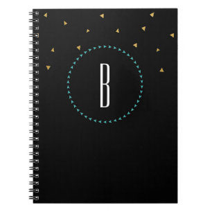 Carnet Journal Moderne Triangles Noir Or Sarcelle