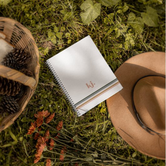 Carnet Journal Monogramme Rayures Rétro Chic
