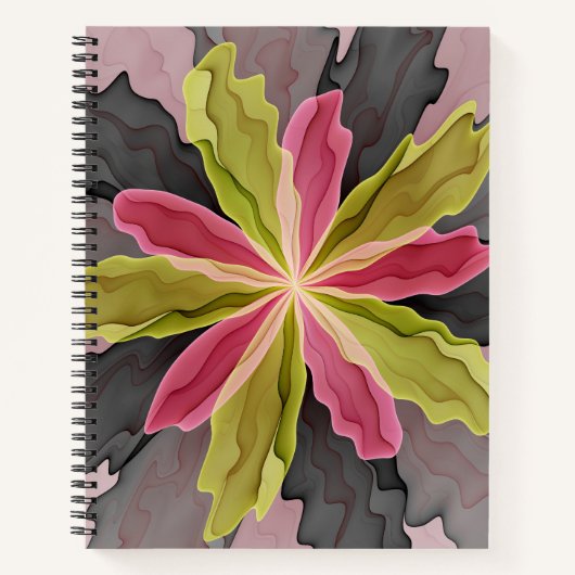 Carnet Joy, Vert rose Anthracite Imaginaire Fleur Fractal (Devant)