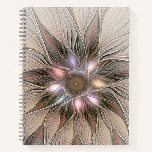 Carnet Joyeuse Fleur Abstrait Beige Brown Floral Fractal (Devant)