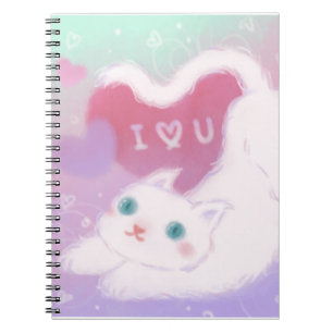 Carnet Joyeuse Saint-Valentin avec chat blanc duveteux