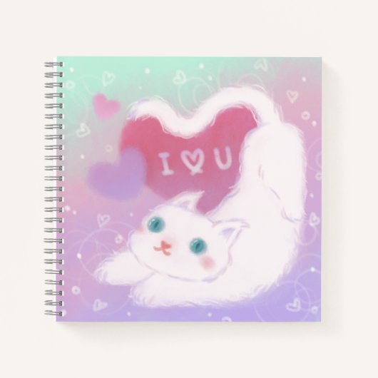 Carnet Joyeuse Saint-Valentin avec chat blanc duveteux (Devant)