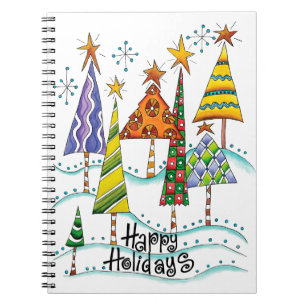 Carnet Joyeuses fêtes ! De beaux arbres de Noël aux étoil