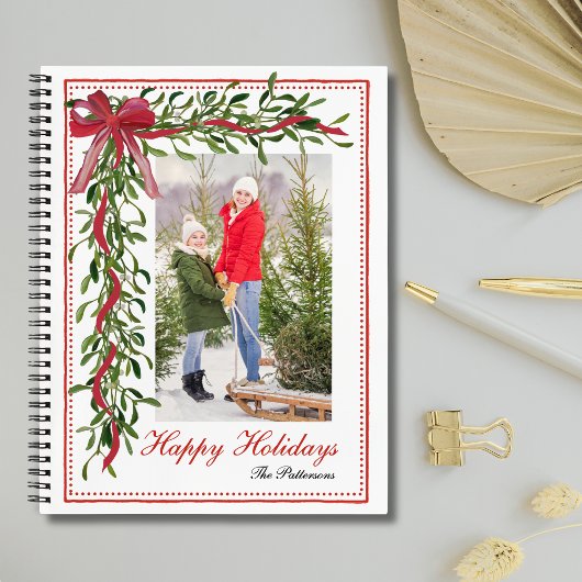 Carnet Joyeuses vacances Mistletoe Red Bow Family Photo