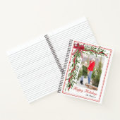 Carnet Joyeuses vacances Mistletoe Red Bow Family Photo (Intérieur)