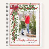 Carnet Joyeuses vacances Mistletoe Red Bow Family Photo (Devant)