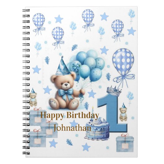 Carnet Joyeux 1er anniversaire Teddy Bear Blue Notebook (Devant)