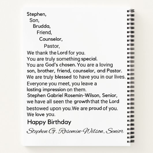 Carnet Joyeux Anniversaire Stephen (Dos)
