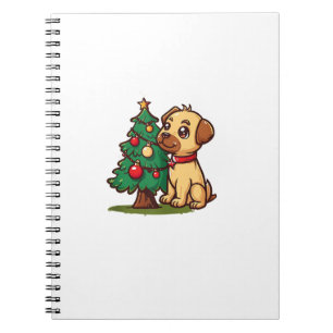 Carnet Joyeux chien de Noël avec joli arbre pour adultes