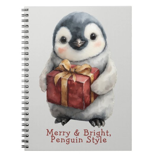 Carnet Joyeux et brillant pingouin Noël (Devant)