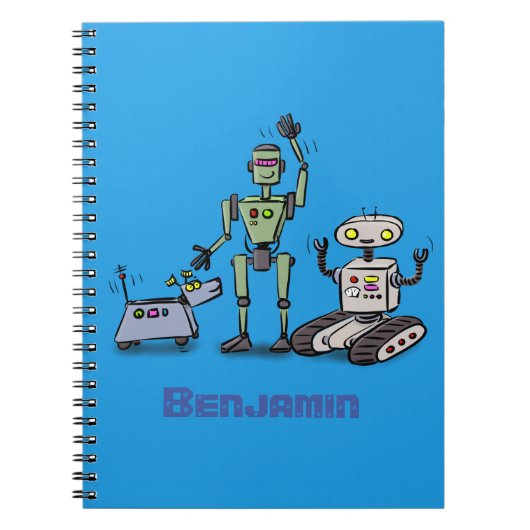 Carnet Joyeux joli dessin de trois robots trio (Devant)