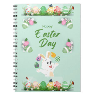 Carnet Joyeux jour de Pâques - Drôle lapin et oeufs Pâque