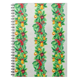 Carnet Joyeux motif sans couture de Noël avec guirlandes.