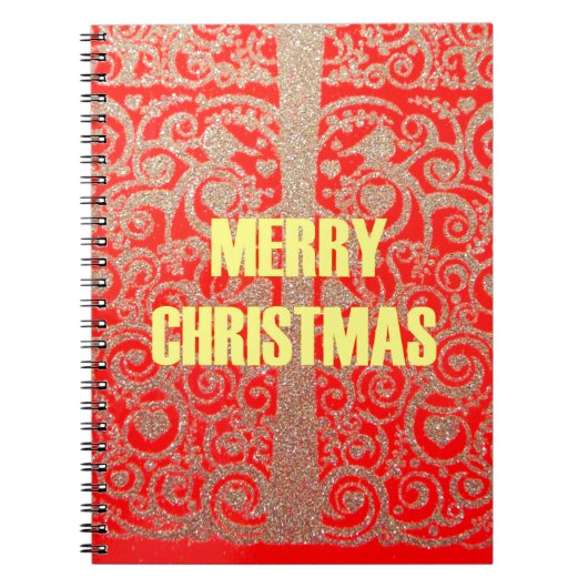 Carnet Joyeux Noël Golden Red Parties scintillant Hearts (Devant)