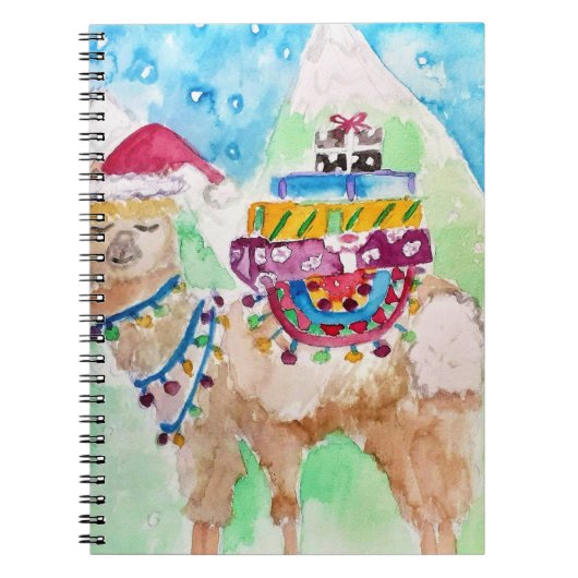 Carnet Joyeux Noël lama mignon art aquarelle (Devant)