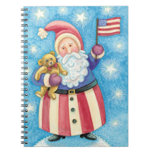 Carnet Joyeux Noël, Père Noël patriotique avec drapeau