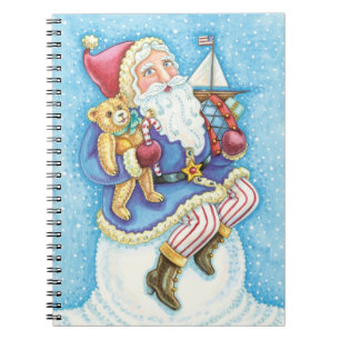 Carnet Joyeux Noël, Père Noël sur un boule de neige avec