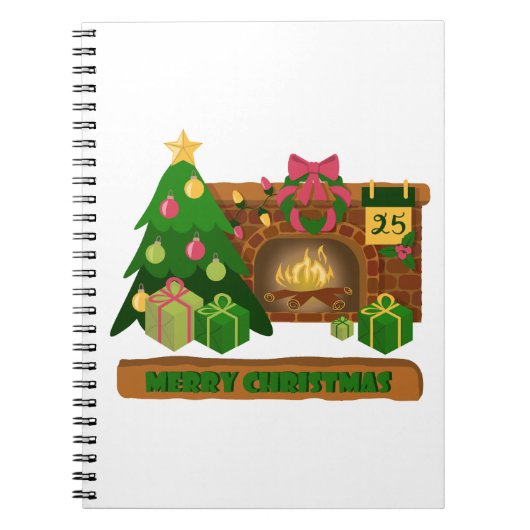 Carnet Joyeux Noël près de la cheminée bonfire xmas arbre (Devant)