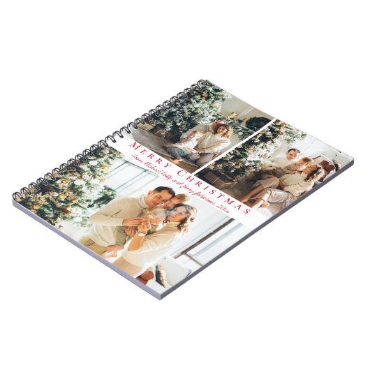 Carnet joyeux Noël rouge script 3 photos collage chic (Côté gauche)