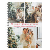 Carnet joyeux Noël rouge script 3 photos collage chic (Devant)