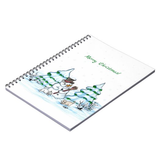 Carnet Joyeux Noël ! Snowman avec chat et chiot (Côté gauche)