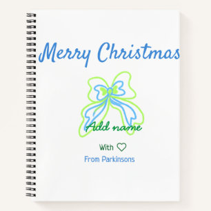 Carnet Joyeux noël vert bleu arc ajouter nom de famille t