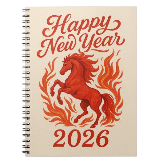 Carnet Joyeux Nouvel An 2026 Cheval Fiery (Devant)