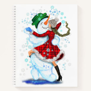Carnet Joyeux Snowman et Fille Dance Tango fête de Noël