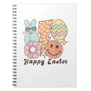 Carnet Joyeux Sourire de Pâques Face Rétro Hippie Lapin L