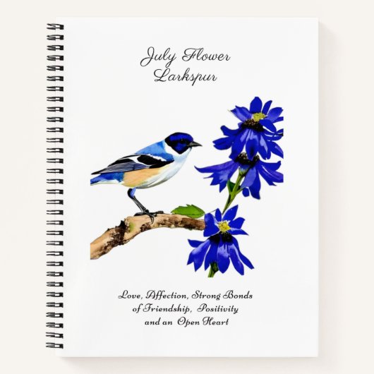 Carnet Juillet Mois de naissance Fleur Bluebird et Larksp (Devant)
