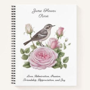 Carnet Juin Mois de naissance Fleur Rose Élégant Annivers