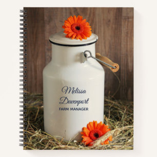 Carnet Jus de lait blanc rustique avec fleurs orange Phot