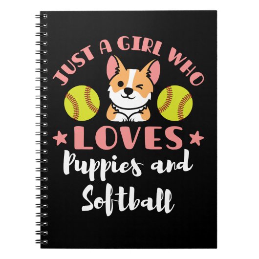 Carnet Juste une fille qui aime les chiots et le softball (Devant)
