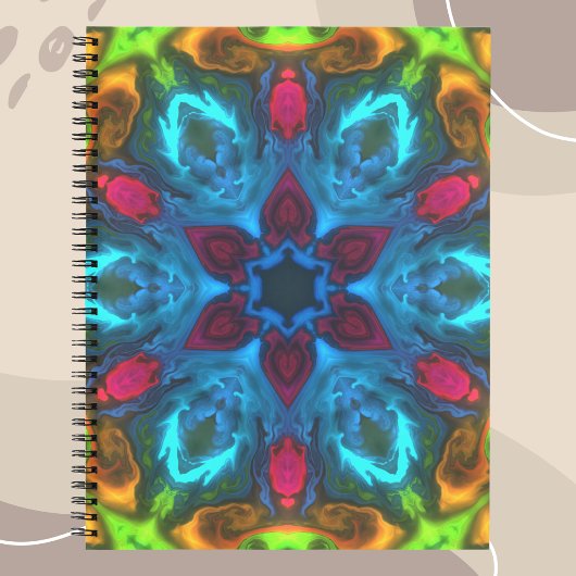 Carnet Kaleidoscope psychédélique bleu rose et vert
