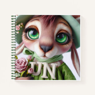 Carnet Kangourou en chapeau vert avec des fleurs