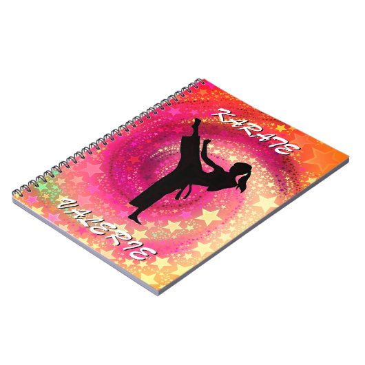 Carnet Karate Girl Kick Stars and Swirls Retro (Côté gauche)