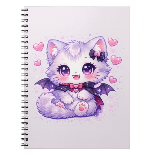 Carnet Kawaii Bat Kitty – Joli Chat ailé Vampire (Devant)