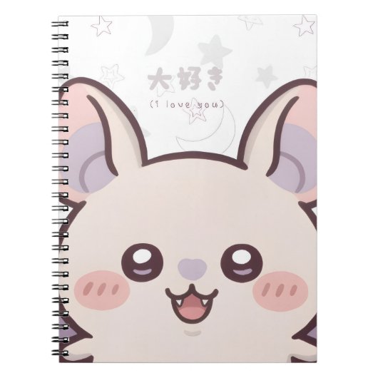 Carnet Kawaii Bat Pastel Notebook - "Daisuki" (Devant)