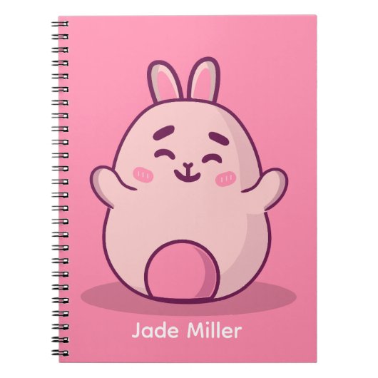 Carnet Kawaii Bunny rose Nom personnalisé (Devant)