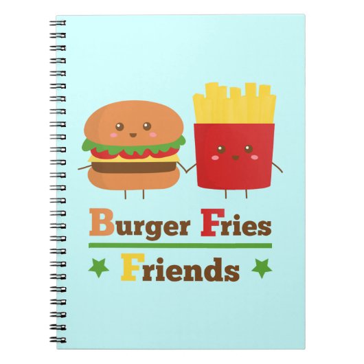 Carnet Kawaii Cartoon Burger Frites Amis BFF (Devant)