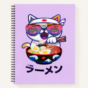 Carnet Kawaii Chat Manger Ramen - Jolies nouilles japonai