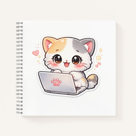 Carnet Kawaii Chat Ordinateur Portable | Journal M (Devant)